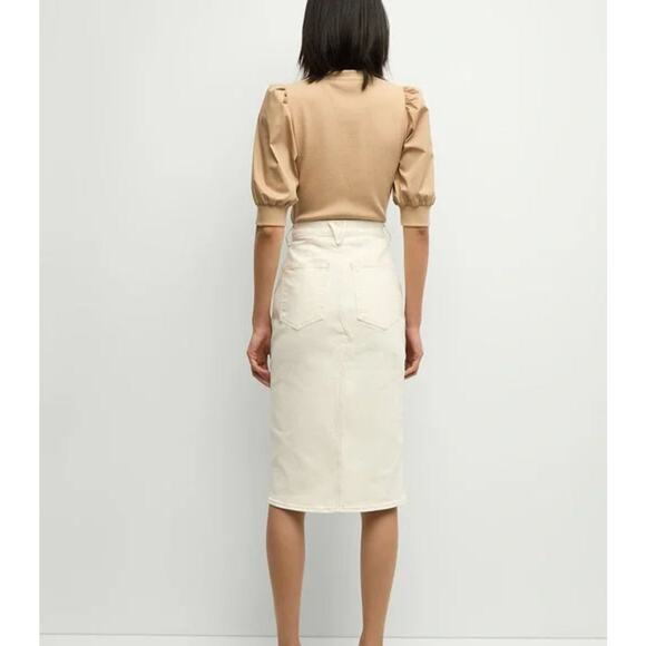 NWT Veronica Beard Breves Midi Denim Skirt US 8 White Ecru Front Slit Raw Hem - Picture 4 of 16